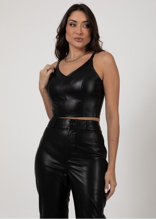 Cropped Couro Pelica Feminino Preto Dayane - Elite Couro Store