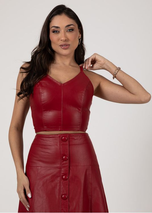 Cropped de Couro Feminino Vermelho Carmim Dayane - Elite Couro Store