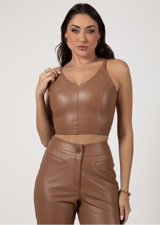 Cropped Couro Pelica Feminino Camel Dayane - Elite Couro Store