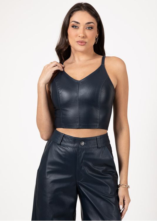 Cropped de Couro Feminino Vintage Marinho Dayane - Elite Couro Store