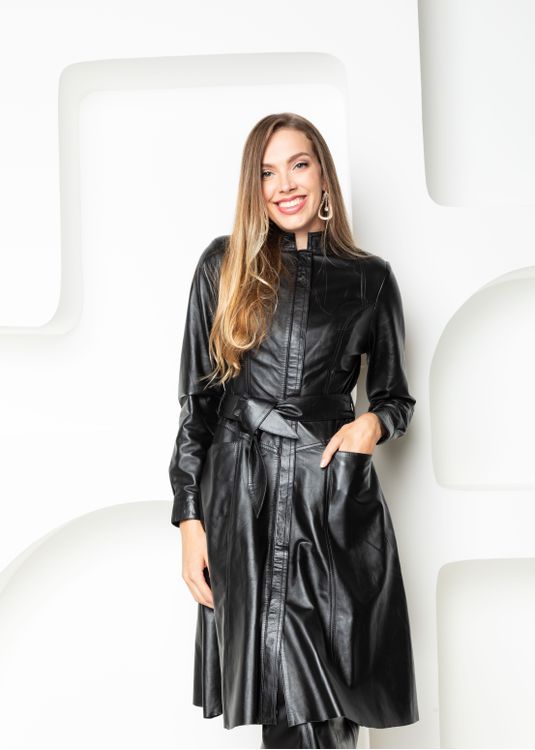 Trench Coat Pelica Preto Feminino - Elite Couro Store