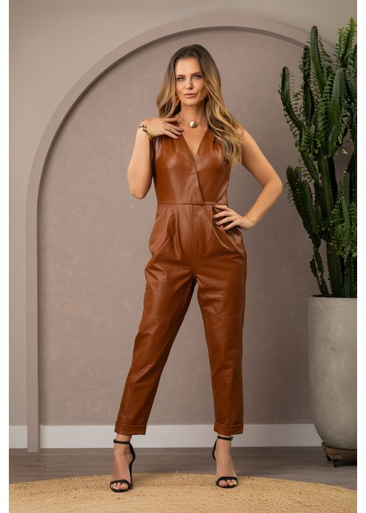 Macacão Couro Pelica Feminino Caram... - Elite Couro Store