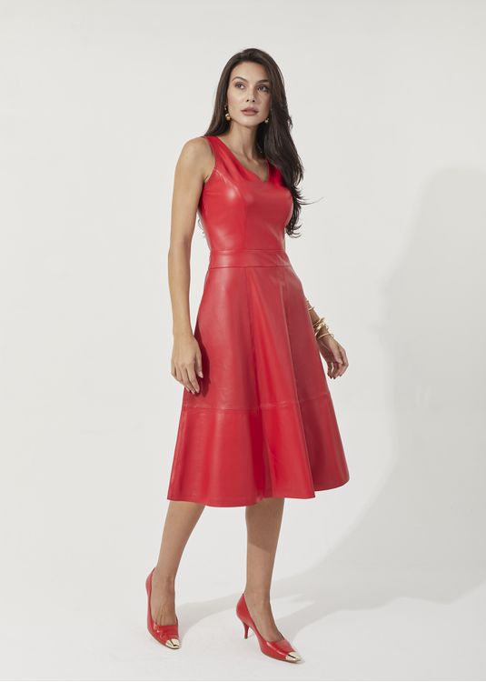 Vestido de Couro Pelica Vermelho Valentina - Elite Couro Store
