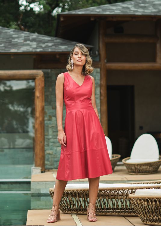 Vestido de Couro Feminino Vermelho Valentina - Elite Couro Store