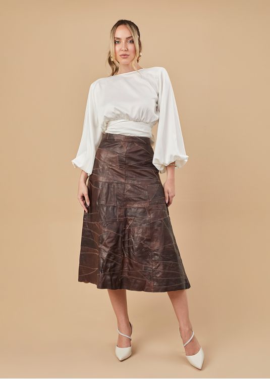 Saia De Couro Pelica Patchwork Feminina Estonada M... - Elite Couro Store