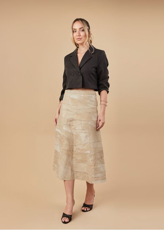 Saia De Couro Pelica Patchwork Feminina Bicolor Es... - Elite Couro Store
