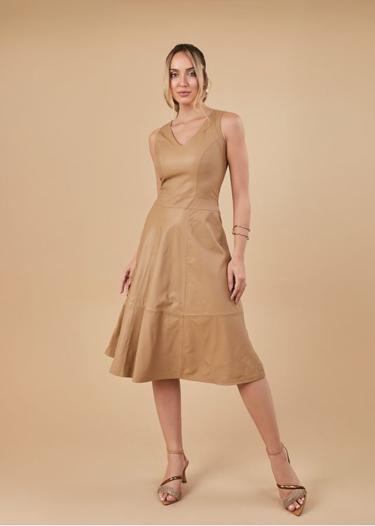 Vestido de Couro Feminino Taupe Valentina - Elite Couro Store