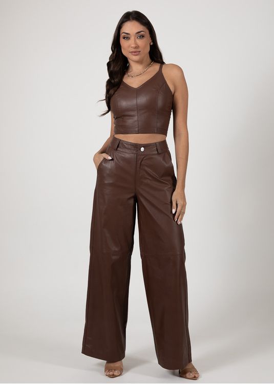Calça de Couro Feminina Chocolate Rebecca - Elite Couro Store