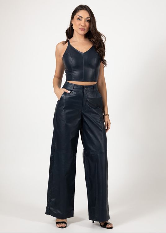 Calça de Couro Feminina Vintage Marinho Rebecca - Elite Couro Store