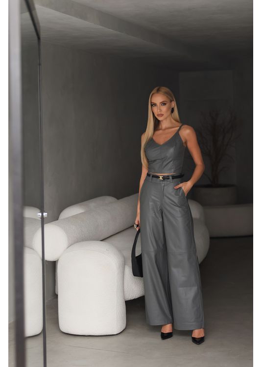 Calça de Couro Feminina Cinza Rebecca - Elite Couro Store