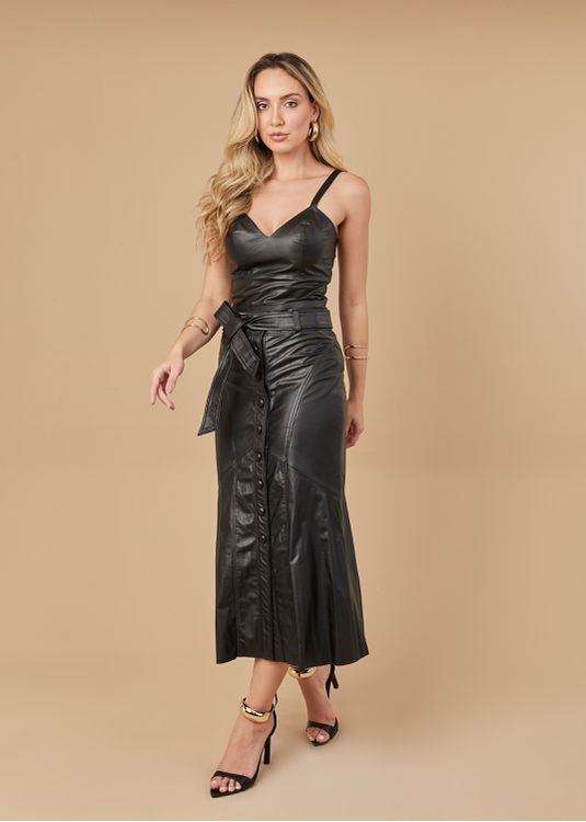 Saia De Couro Preta Nubia - Elite Couro Store
