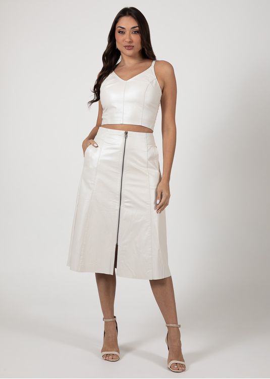 Saia De Couro Branco Pérola Eloá - Elite Couro Store