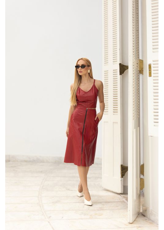 Saia De Couro Vermelho Carmim Eloá - Elite Couro Store