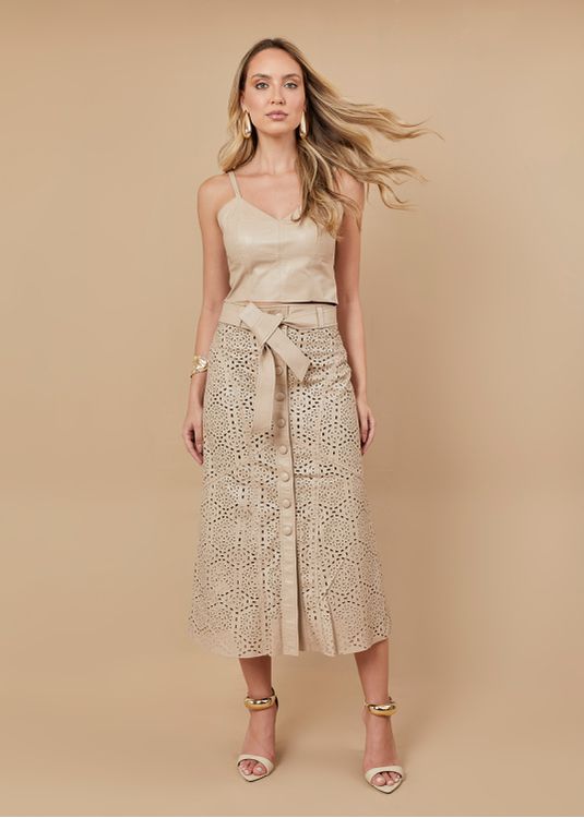 Saia De Couro Pelica Chanel Helena - Elite Couro Store