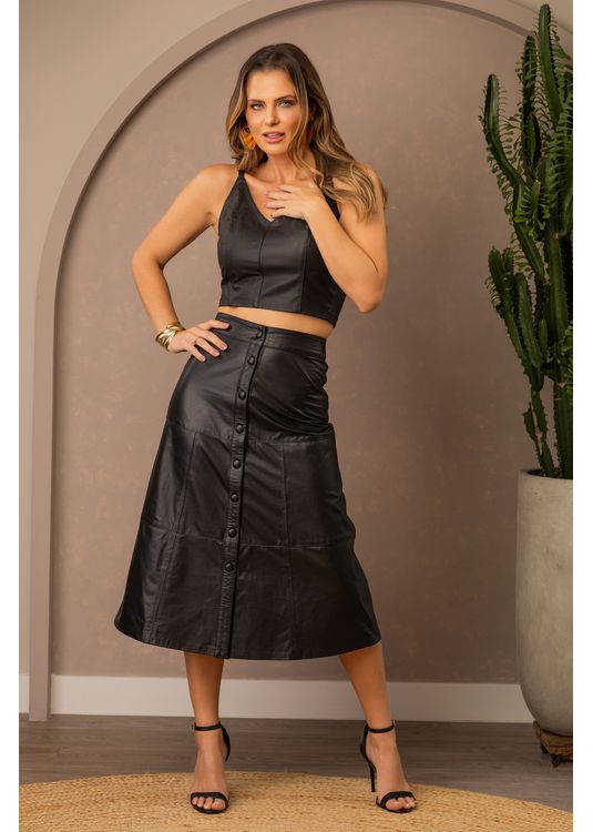 Saia De Couro Preta Brenda - Elite Couro Store