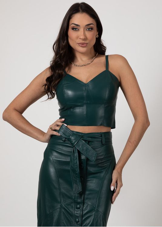 Cropped Couro Pelica Feminino Verde Folha Júlia - Elite Couro Store