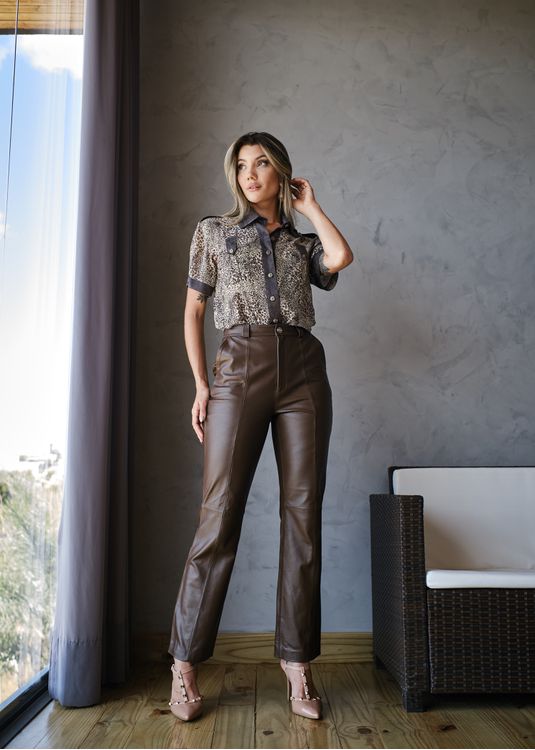 Calça de Couro Feminina Marrom Gise... - Elite Couro Store