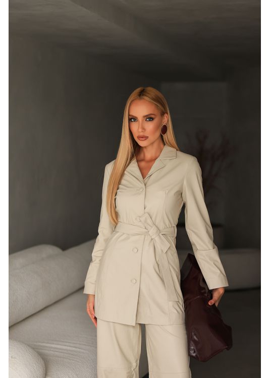 Casaco 3/4 em Couro Feminino Off-white Manuela - Elite Couro Store