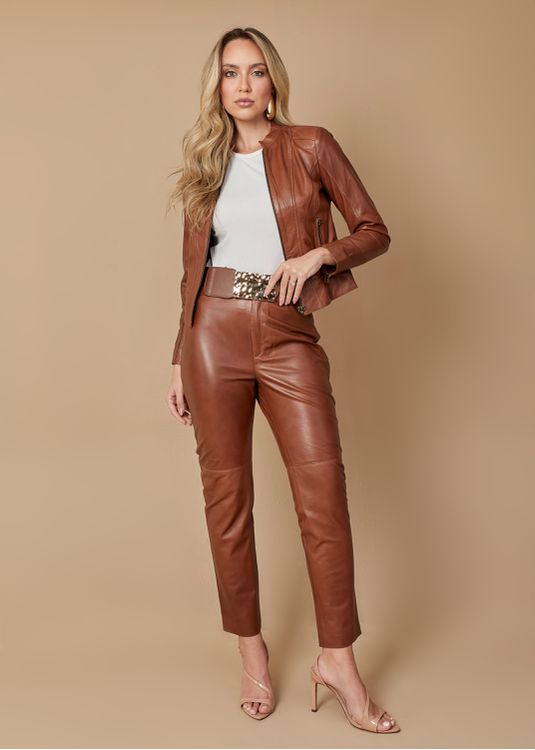 Calça de Pelica Feminina Caramelo Luiza - Elite Couro Store