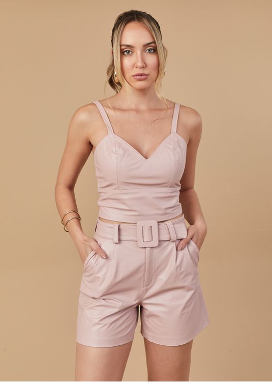 Cropped de Couro Feminino Rosa Bebê Diana - Elite Couro Store