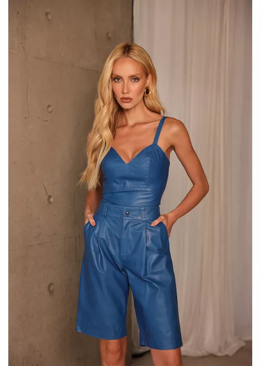 Cropped de Couro Feminino Azul Turquesa Diana 