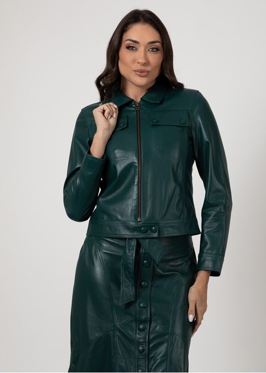 Jaqueta Couro Pelica Verde Folha Sofia - Elite Couro Store
