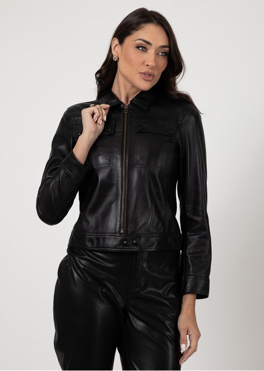 Jaqueta Couro Pelica Preta Sofia - Elite Couro Store