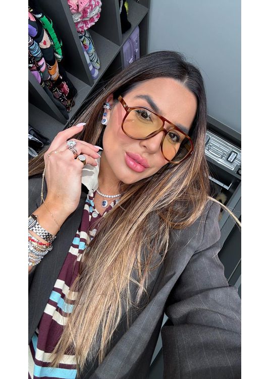 Óculo de sol Tais Animal Print âmbar lente pêssego... - Mafê Eyewear Store