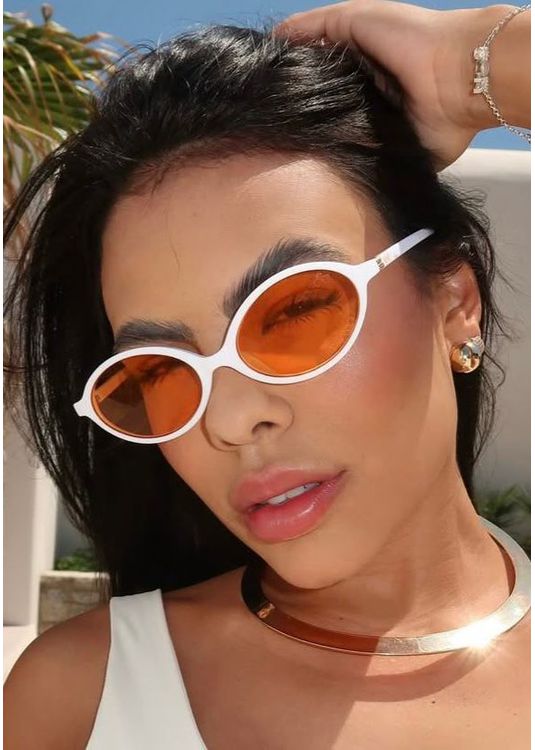 Óculos de Sol Lua White Laranja - Mafê Eyewear Store