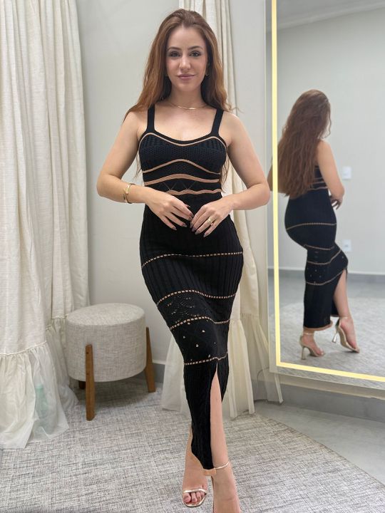 Vestido Canelado Nicole Preto