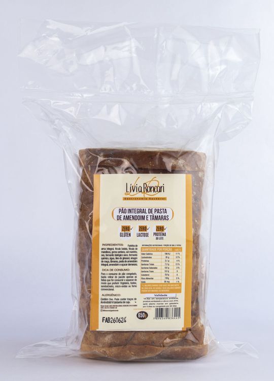 Pão Integral de Pasta de Amendoim e Tâmaras Zero Glúten/Zero Leite Lívia Roncari