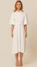 Vestido Midi Manga Curta em Linho Branco