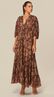Vestido Midi com Mangas 3/4 Estampado Marrom