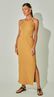 Vestido Midi Malha Canelada com Vazados