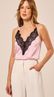 Camiseta Decote V com Renda Rosa 