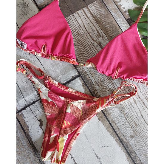 Biquini Fio Duplo Floral Laranja ref es 436