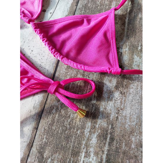 Biquini Cortininha Lacinho Pink Brilho ref bs 473