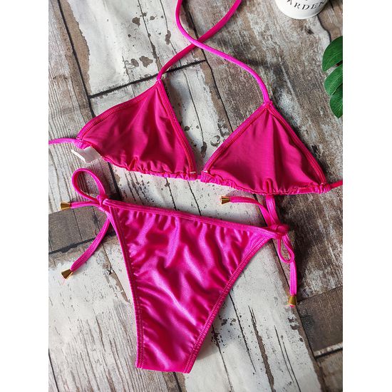 Biquini Cortininha Lacinho Pink Brilho ref bs 473