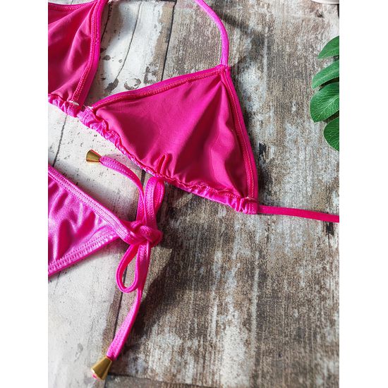 Biquini Cortininha Lacinho Pink Brilho ref bs 473