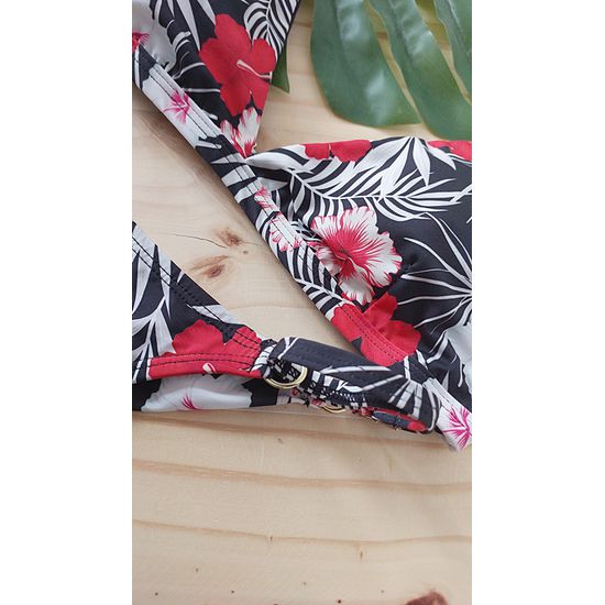 Biquini Fio Dental com Top Fixo Floral Vermelho 565