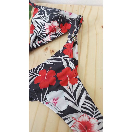 Biquini Fio Dental com Top Fixo Floral Vermelho 565