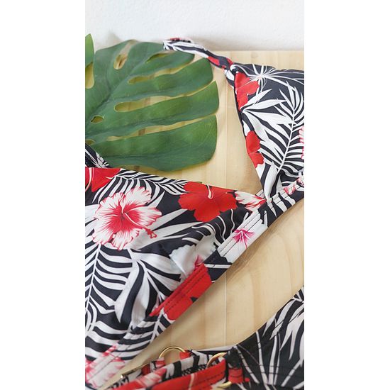 Biquini Fio Dental com Top Fixo Floral Vermelho 565