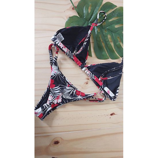 Biquini Fio Dental com Top Fixo Floral Vermelho 565