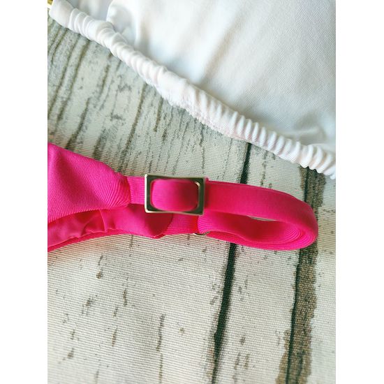 Biquini Top Branco e Calcinha Pink 490