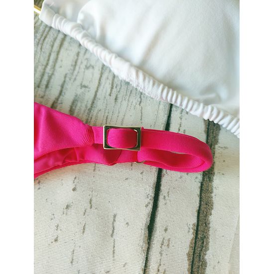 Biquini Top Branco e Calcinha Pink 490