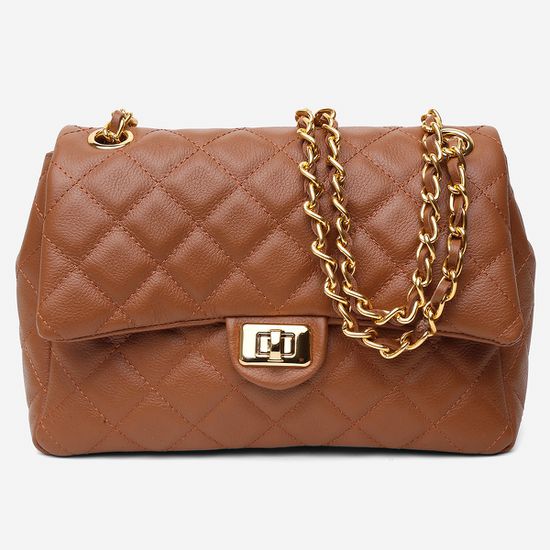 Bolsa Feminina de Couro Legítimo Caramelo Vittal Barbara Design Matelassê