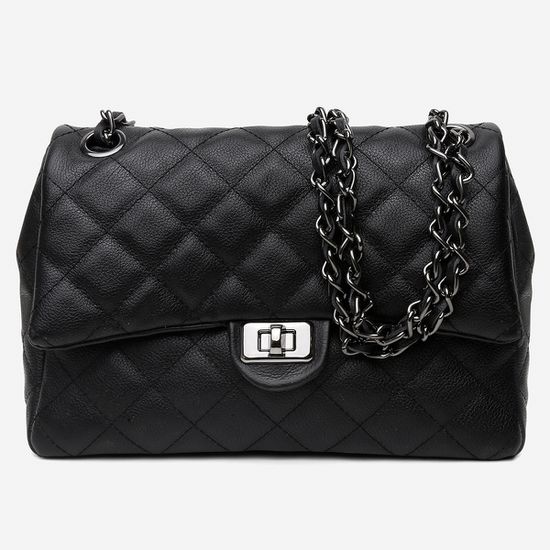 Bolsa Feminina de Couro Legítimo Preto Vittal Barbara Design Matelassê