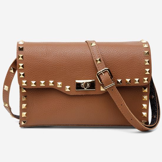 Bolsa Vittal Luxo em Couro Caramelo Rico acabamento de Metais