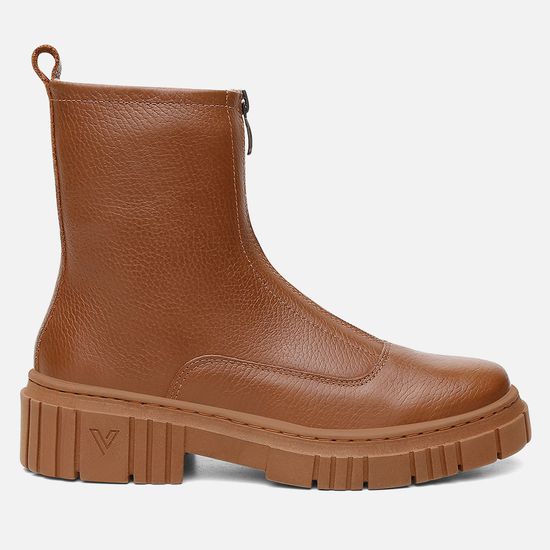 Coturno Feminino Vittal Alana Caramelo em Couro Legitimo Zíper Frontal 