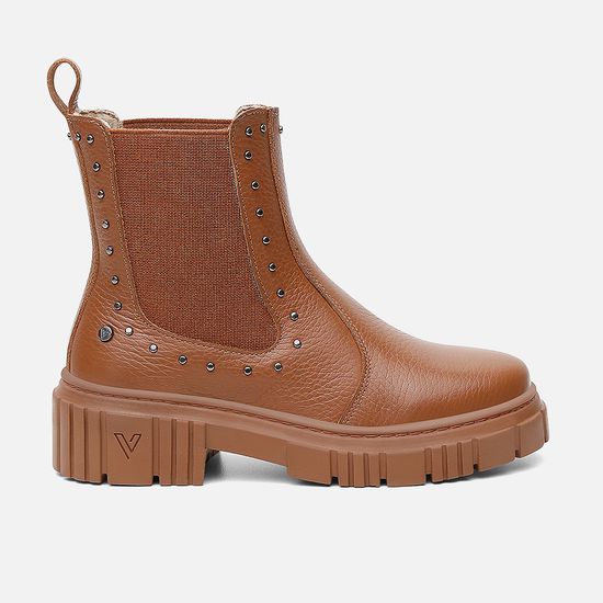 Bota Chelsea Feminina Infantil Vittal Beatriz Coturno Em Couro Legitimo Caramelo